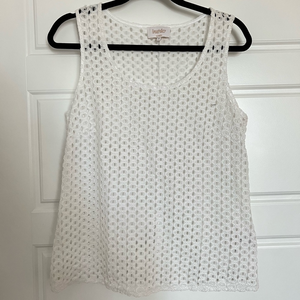 LAUNDRY by Shelli Segal Women’s White Sheer Tank Size‎ Medium